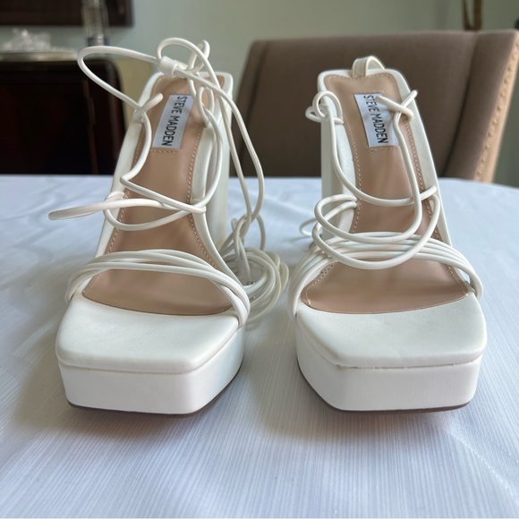 NEW Steve Madden Manzie Lace Up Paltform Heels White Strappy Ankle Tie Size 8 - Picture 5 of 11